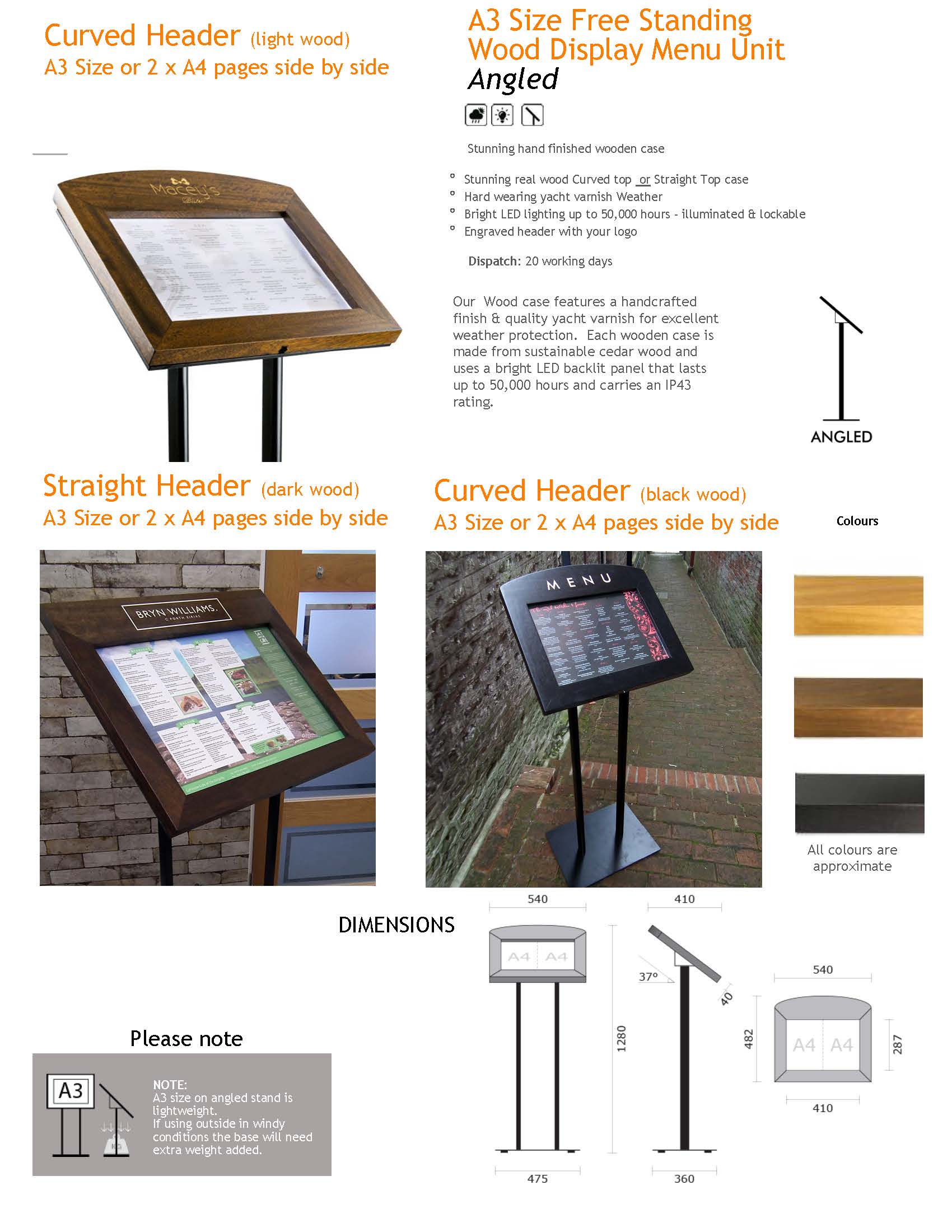 Wood Free Standing Menu Display Case Mainly Menus